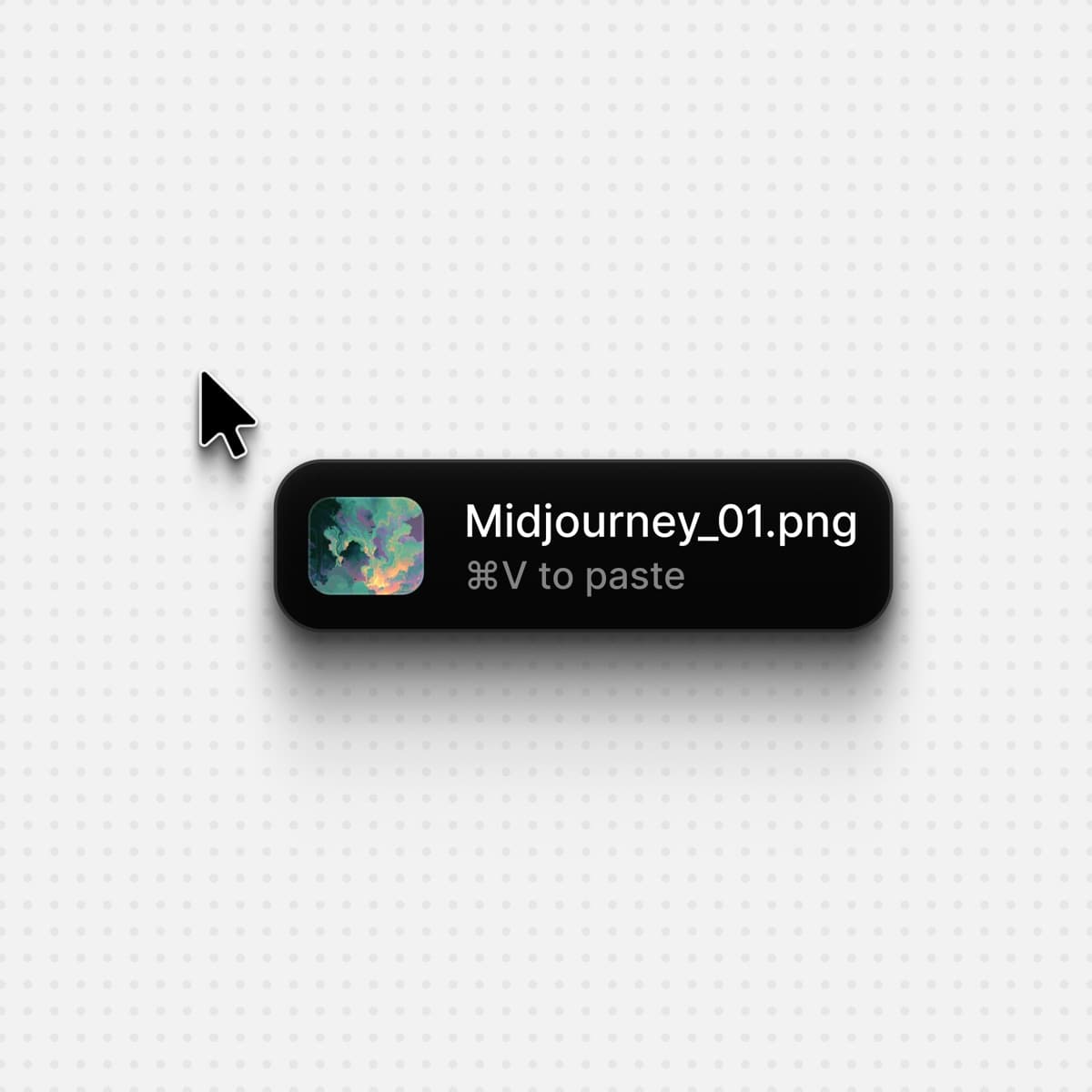 Foldrr — the card that follows the pointer after a copy, naming the file and saying ⌘V to paste